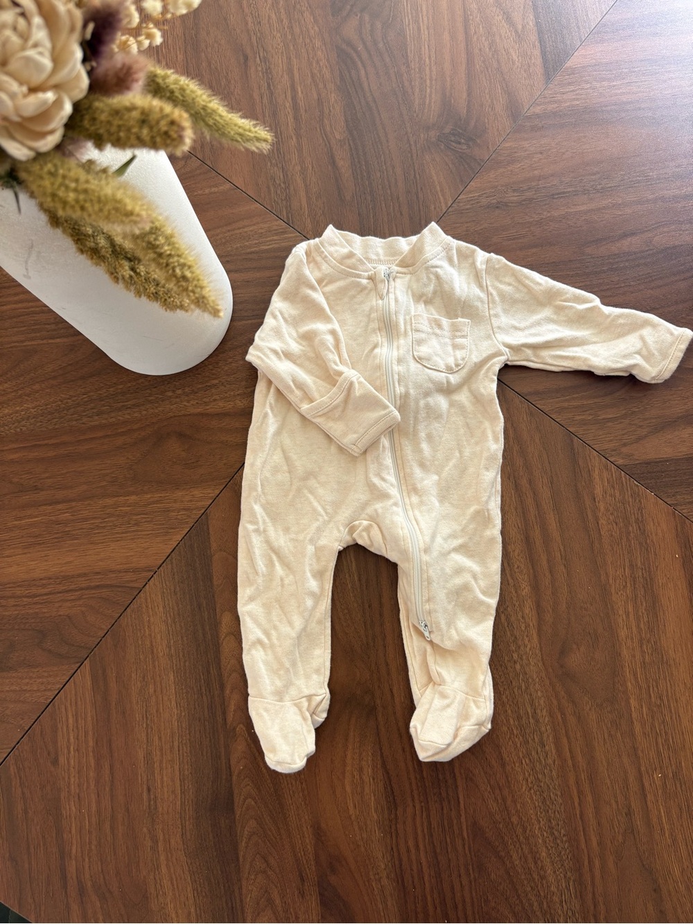 Jersey Cream Zipper Footed One-Piece